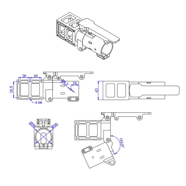RJX Quick Release 35mm Folding Side Horizontal Arm Pipe Joint Plant Agriculture UAV Drone Foldable Tube Clamp Drone Folding Arm